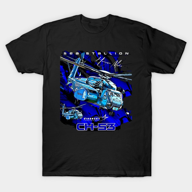 Marine Corps Sikorsky CH-53 Sea Stallion Heavy-lift Cargo Helicopter T-Shirt by aeroloversclothing